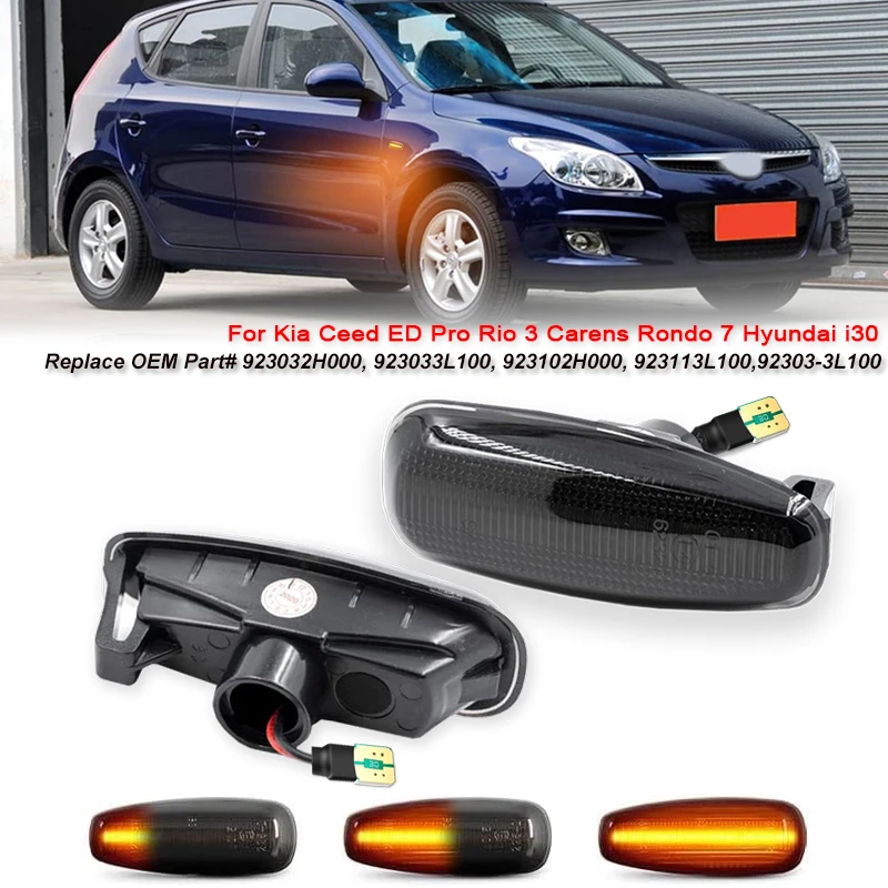 2pcs Dynamic Side Marker Turn Signal Indicator Repeater Light For Kia Pro Ceed Estate Rio III Hyundai Elantra I30 Azera Avante