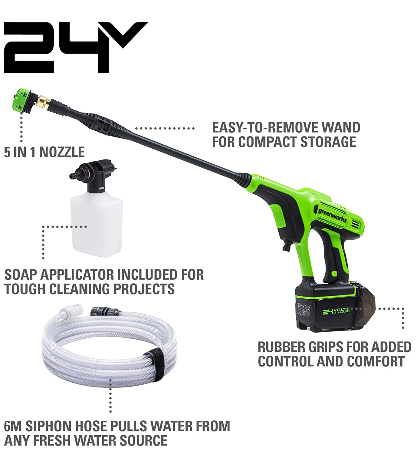 greenworks 24v High pressure Cleaner 24Bar 400w Spray gun cleaner self-priming Household Portable rechargeable cordless washer