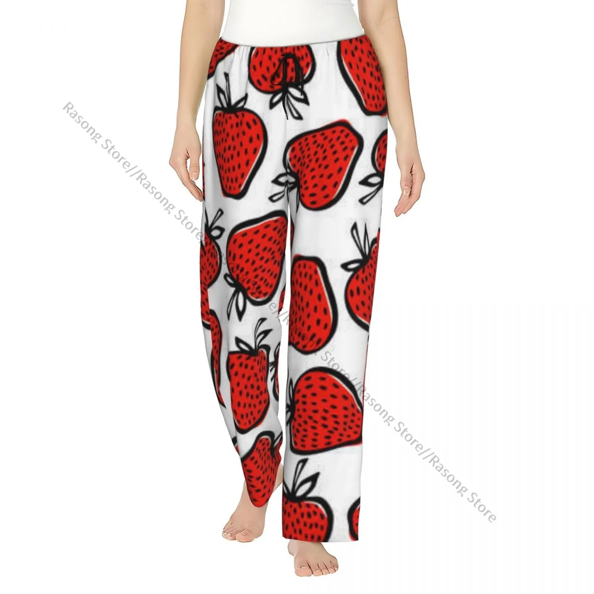 

Women Pajama Pants Strawberry Pattern Sleep Bottoms Soft Fleece Loungewear