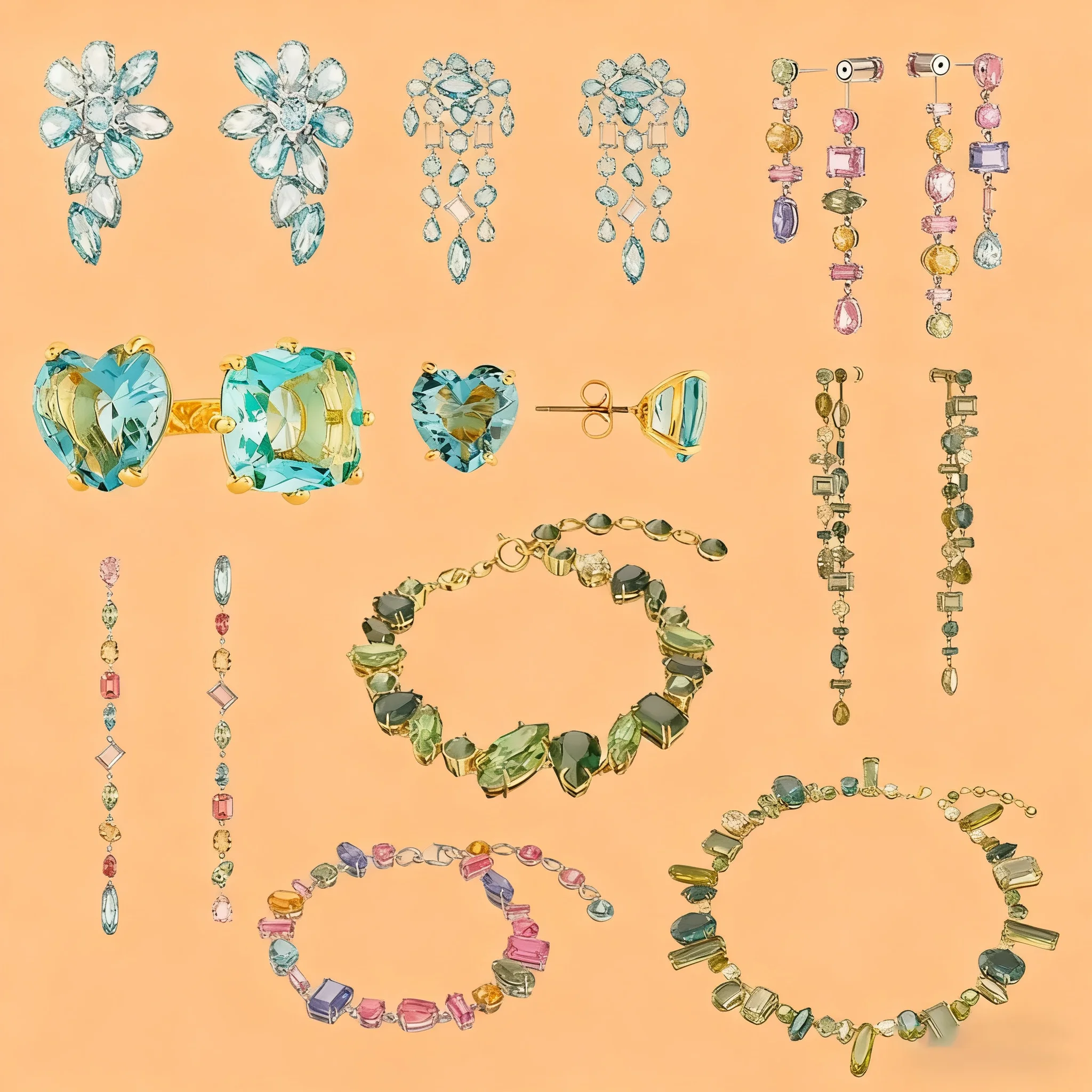 

Multi-design Original Green/Pink/Blue Crystal Bracelet/Necklace/Drop Dangle Earring Set Luxury Bear Swan Jewelry Gift For Women