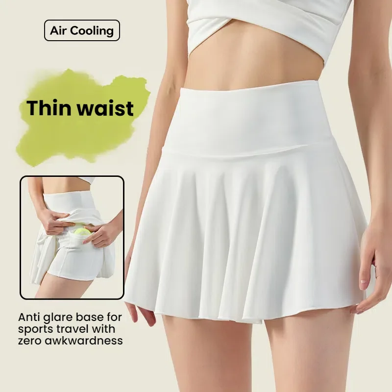 

Women's skirt Fake Two-Piece Yoga Skirt High Waist Tummy Control Workout Tennis Skirt with Shorts Wave Hem for Gym Running Sport