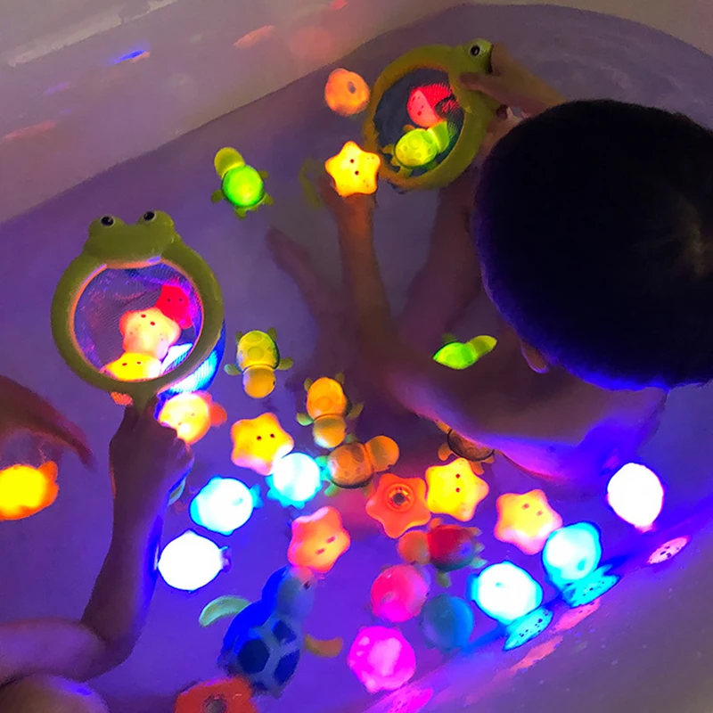 Baby Cute Induction Luminous Animal Bath Toys Bathtub Colorful LED Lighting Toys Waterproof for Toddler Infant Boys Girls Gift