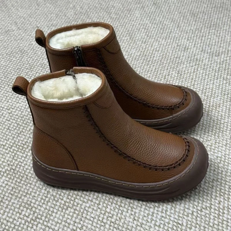 

Хлопковая обувь. Новинка 2025 года. Теплые женские полусапожки на мягкой подошве. Повседневные зимние теплые женские ботинки на плоской подошве. Уличные женские зимние сапоги.