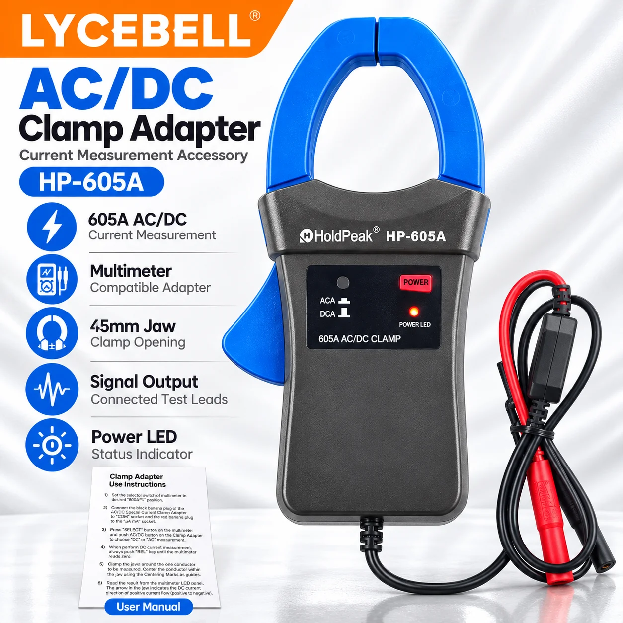 Current Clamp Probe 600A - HoldPeak AC/DC Current Clamp Adapter 605A,