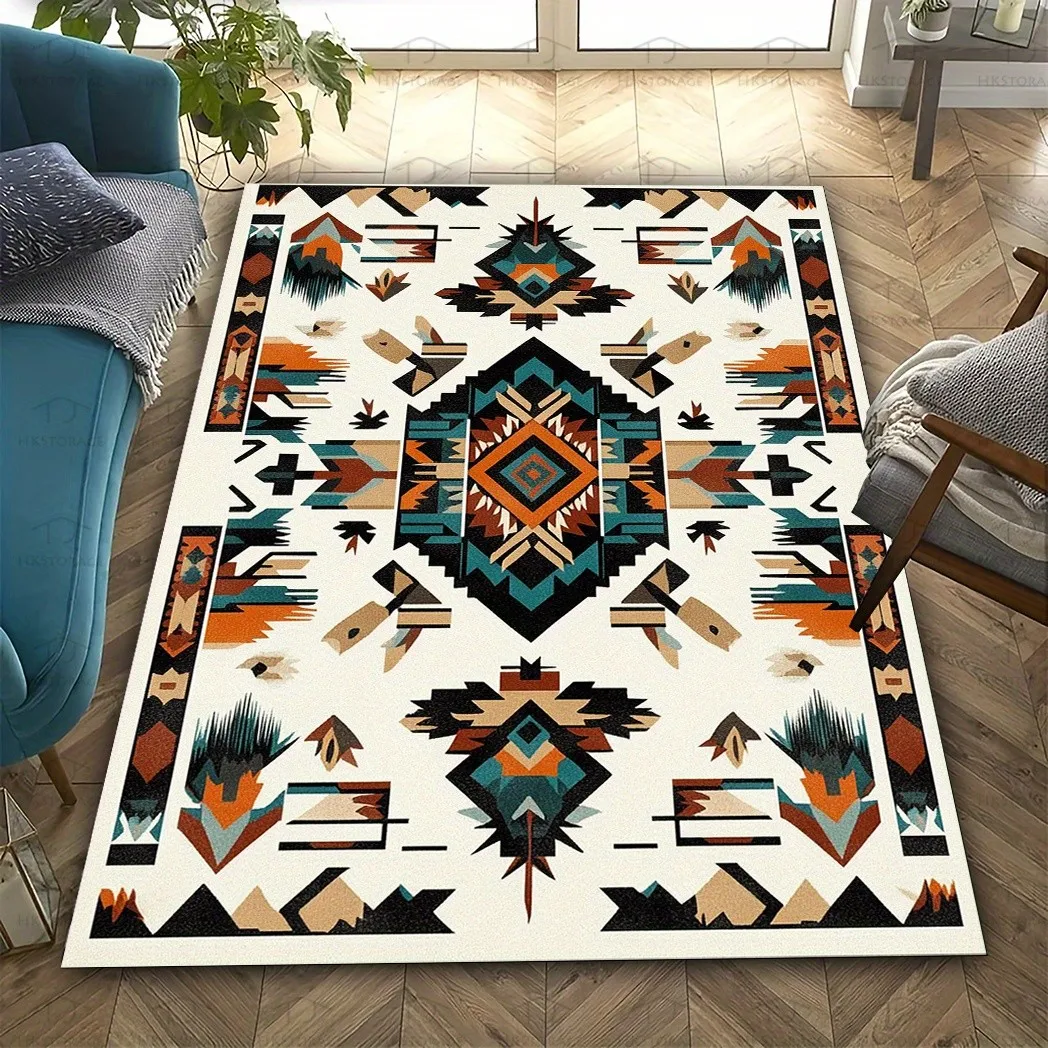 Large Living Room Carpet Aztec Geometric Area Rug Non Slip Southwestern Tribal Floor Mat Washable Boho Bedroom Home Decor
