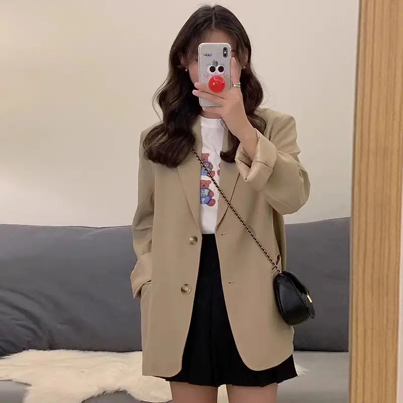 2026 Spring Autumn Korean Style Loose Blazer Women Casual Chic Suit Jacket Petite Fashion Design Sense Top