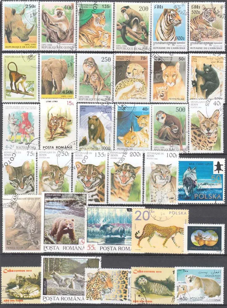 Wild Animals 50 100 Pcs/lot Topic Stamps World Original Postage Stamp with Postmark Good Condition Collection No Repeat