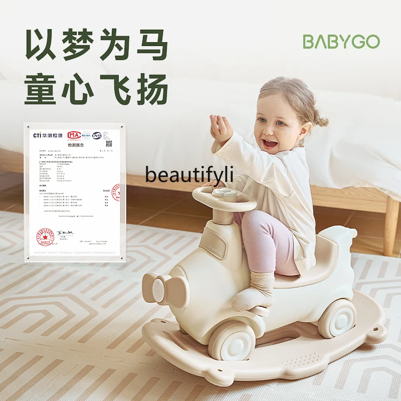 Cheval de Troie rebondissant anti-chute pour enfants, voiture à bascule pour bébé, jouet Yo-Cart, cadeau du Nouvel An