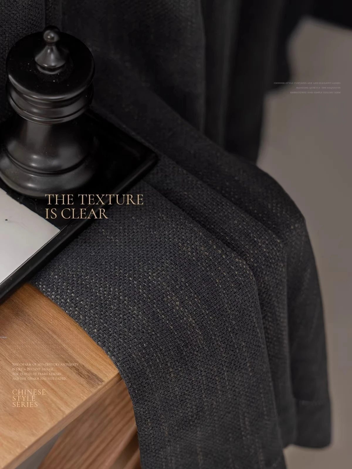 Custom Made Vintage Retro Black Chenille Cotton Linen Curtains for Living Room Bedroom in Light Luxury High End Home Decor Tulle
