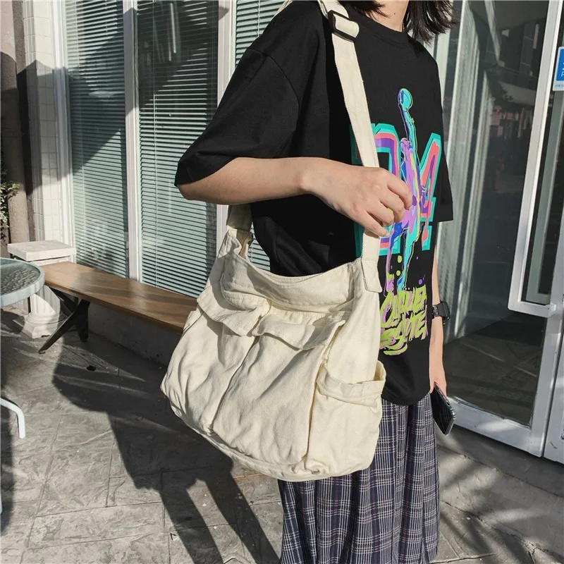 

2023 New Canvas Tote Teenager Shoulder Bags For Teenage Girl Women's Messenger Bags Ladies Casual Bag Teen Handbag Crossbody