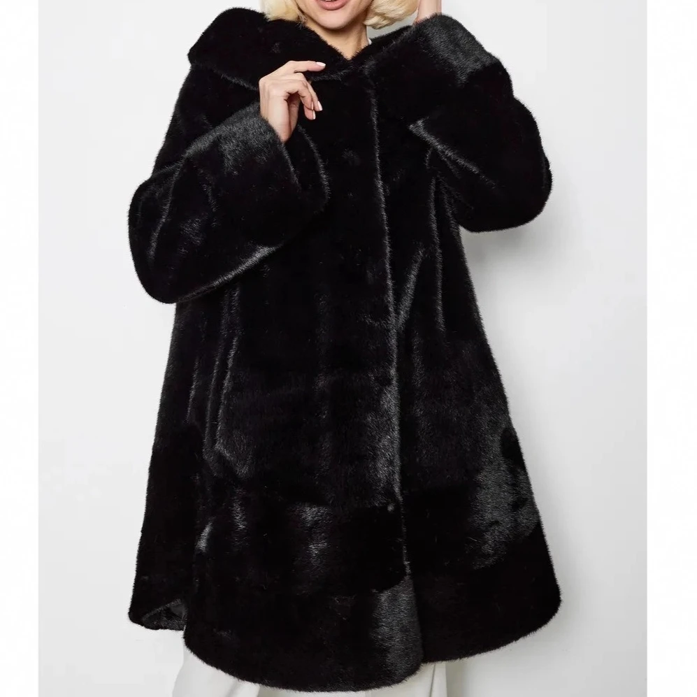 

Женские пальто с капюшоном из искусственного меха, пальто с длинными рукавами, однобортные толстые свободные куртки, повседневные офисные женские куртки, осень-зима 2023 г.