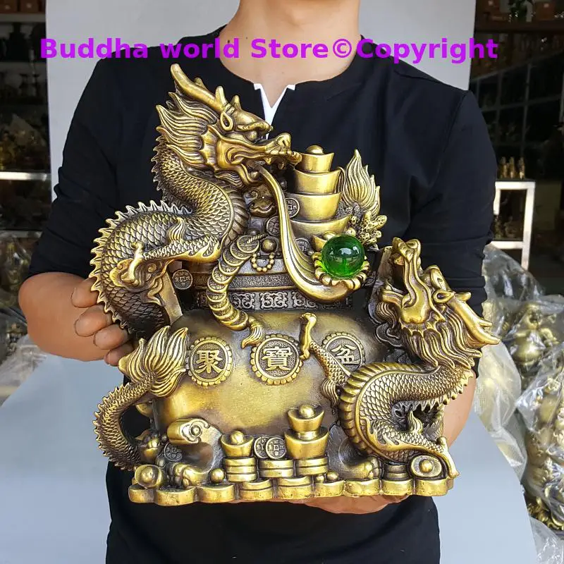 

Asia HOME Bring wealth money GOOD LUCK double Royal Dragon JU BAO PEN statue FENG SHUI Statue Home store Company mascot talisman