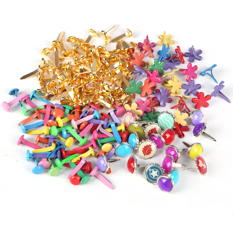 100pcs Mix Pattern Round Metal Brads DIY Handmade Scrapbooking Crafts Accessories For Home Decor Embellishment Fastener Supplies