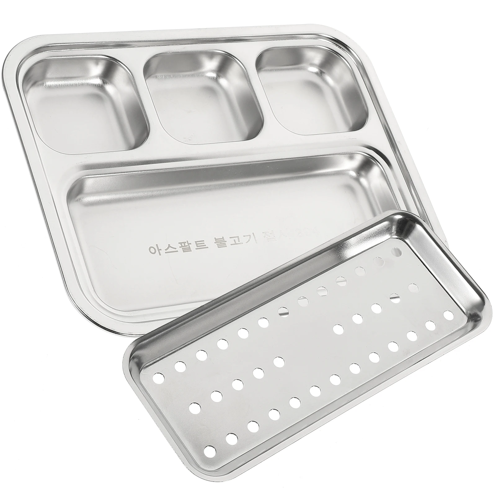 

Stainless Steel Barbecue Pan Divided Plates Sauce Portion Control Dish Snack Rectangle Dishes Food Grade Oil Filter