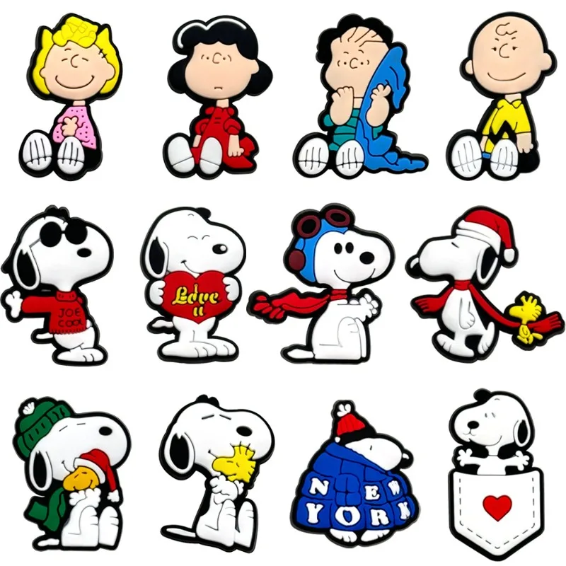 12Pcs/set Cartoon New Snoopy Series Shoes Accessories Kawaii Cute Anime Hole Shoes Buckle Diy Decoration Removable Girl Gifts