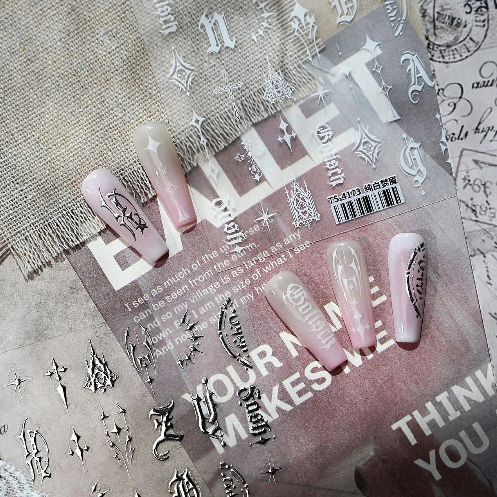 

Silver Gold White Black Roman Type Letter Stars 3D Self Adhesive Nail Art Stickers Gothic Alphabet Manicure Decals Wholesale