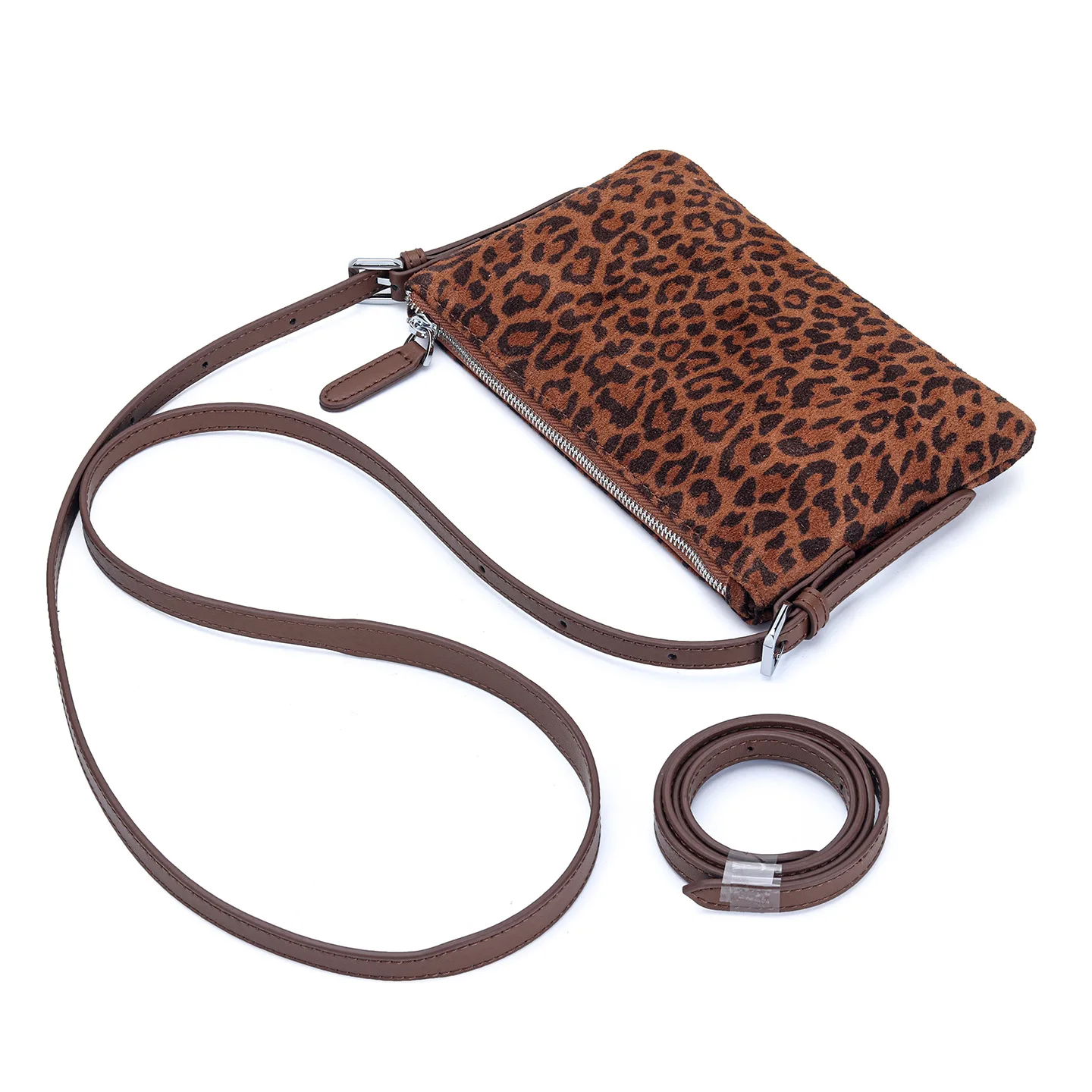 

Women's Leopard Print Crossbody Bag - Adjustable Detachable Shoulder Strap, Stylish Compact Zipper Sling Purse Crossbody Bags