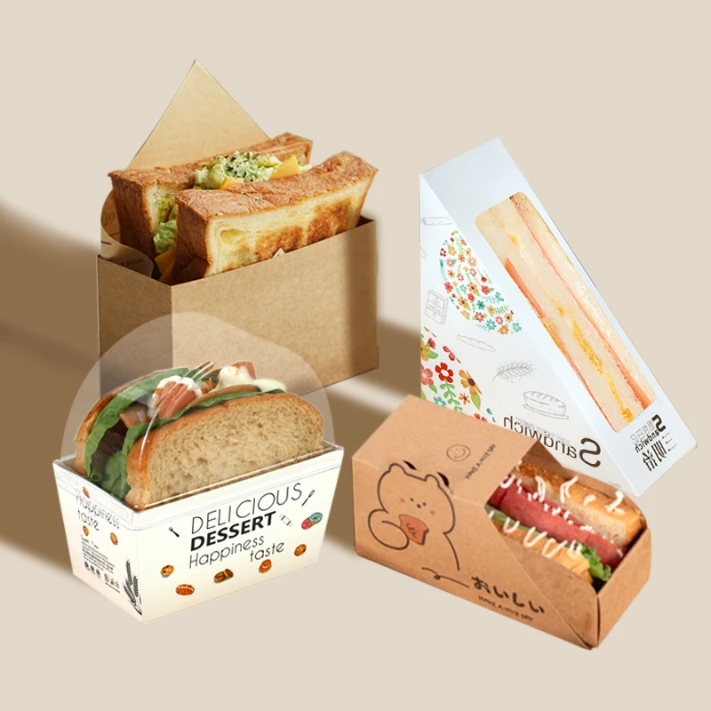 Customized productCustom Printed Takeaway Sandwich Box Slippery Thick Burnt Toast Box Holding Bread Burger Packaging Box