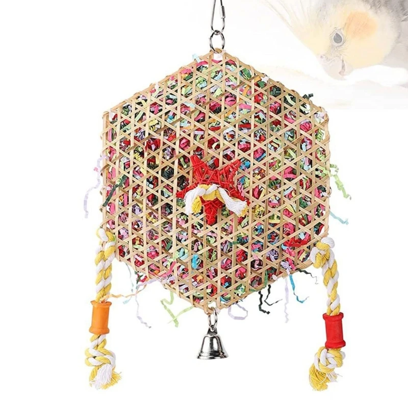Parrots Toy Rattan Shredded Paper for African Cockatiel Conure Teeth Grinding Supplies for Yard Garden Tree Hanging Decor