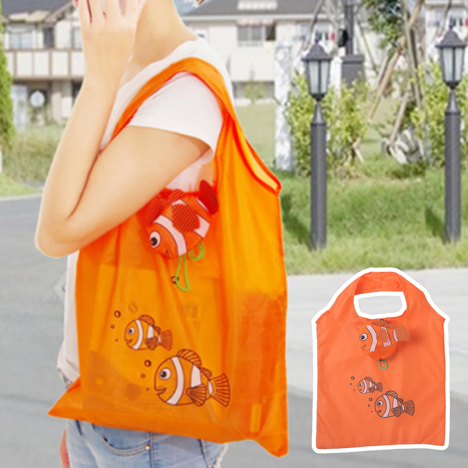 Cartoon Cute Fish Folding Storage Bag Large Capacity Nylon Portable Handbag Foldable Tote Bag Reusable Shopping Bag