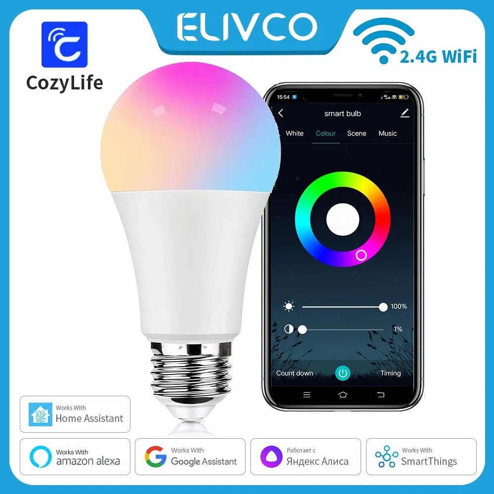 RGBCW E27 Wifi Smart Dimming Light Bulb Timer Voice Control CozyLife Support SmartThings Alexa Google Home Alice Home Assistant