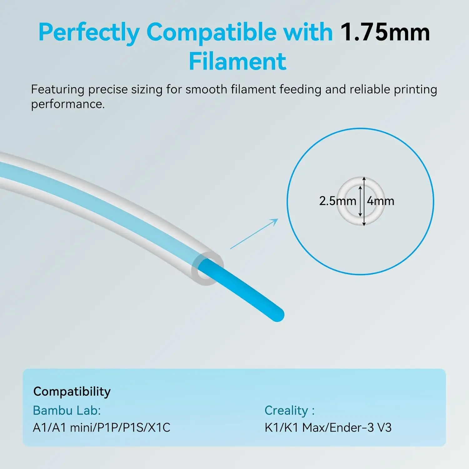 バンブーラボ PTFEチューブ P1P AMS A1 ミニ3Dプリンター テフロンパイプ 1.75mm バンブーラボ PTFEチューブ 4/8m 透明ホワイト AMS LITE用