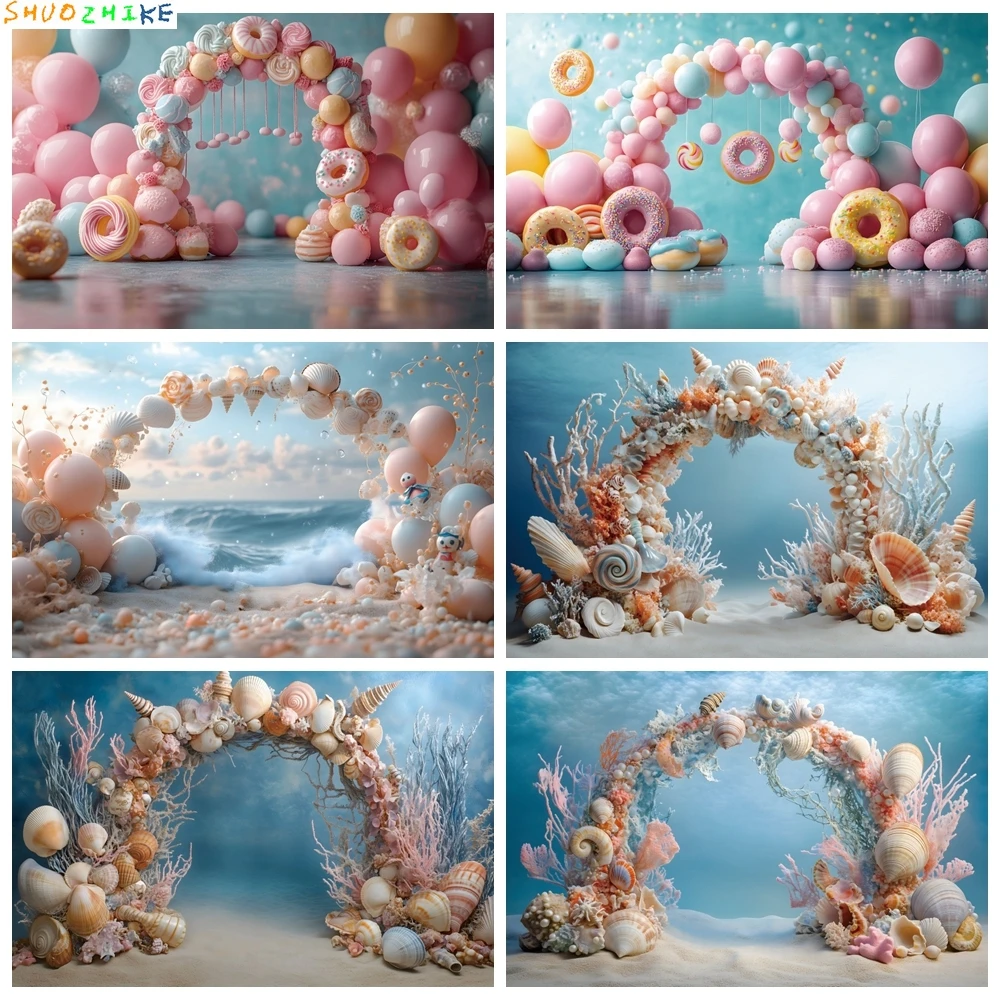 Подводный мир, украшения для дня рождения, фон в виде ракушки, арки, Русалочки, принцесса для девочек, вечерние фон для фотосъемки