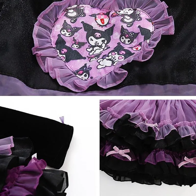 Kuromi-falda de princesa Lolita Sanrios para niñas, Vestido de manga larga, disfraz de Halloween, fiesta de cumpleaños, falda de pastel, regalo para niñas