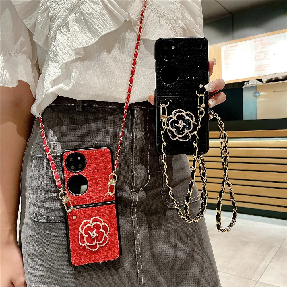 Diy Korean Fashion Cute Woven Fabric Flower Crossbody Chain Handbag Phone Case For Huawei P50 Pocket S Case P50Pocket Cover