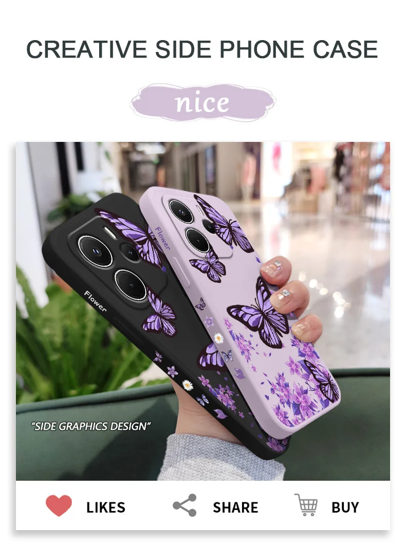 Verträumte Schmetterling Handyhülle für Xiaomi Redmi Note 14 13 12 12S 11 11S 10 10S Pro Plus 15 15C 14C 4G 5G Silikonhülle – Detail 1