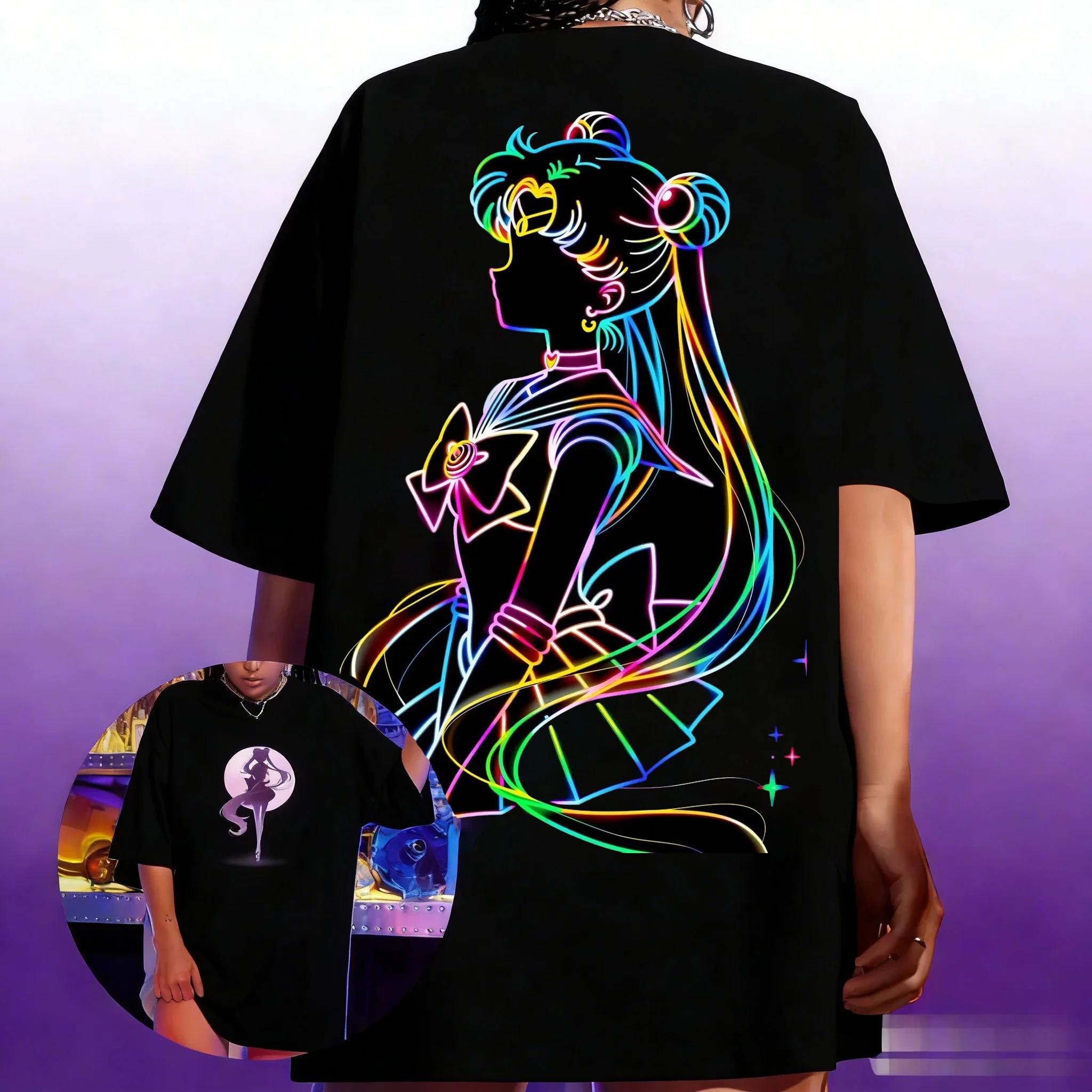 

Anime Sailor Moon Women's Harajuku Summer T-shirt 2026 New Oversized Retro Streetwear Casual Loose Men Short Sleeve Unisex Tops