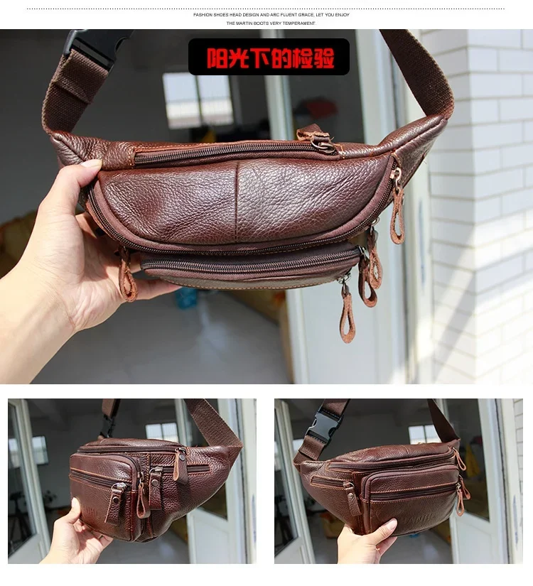 Genuine Cowhide Leather Waist Bag Men Funny Pack Belt bag Phone Pouch Multiple Pocket Hiking Running And Cycling bags fanny pack