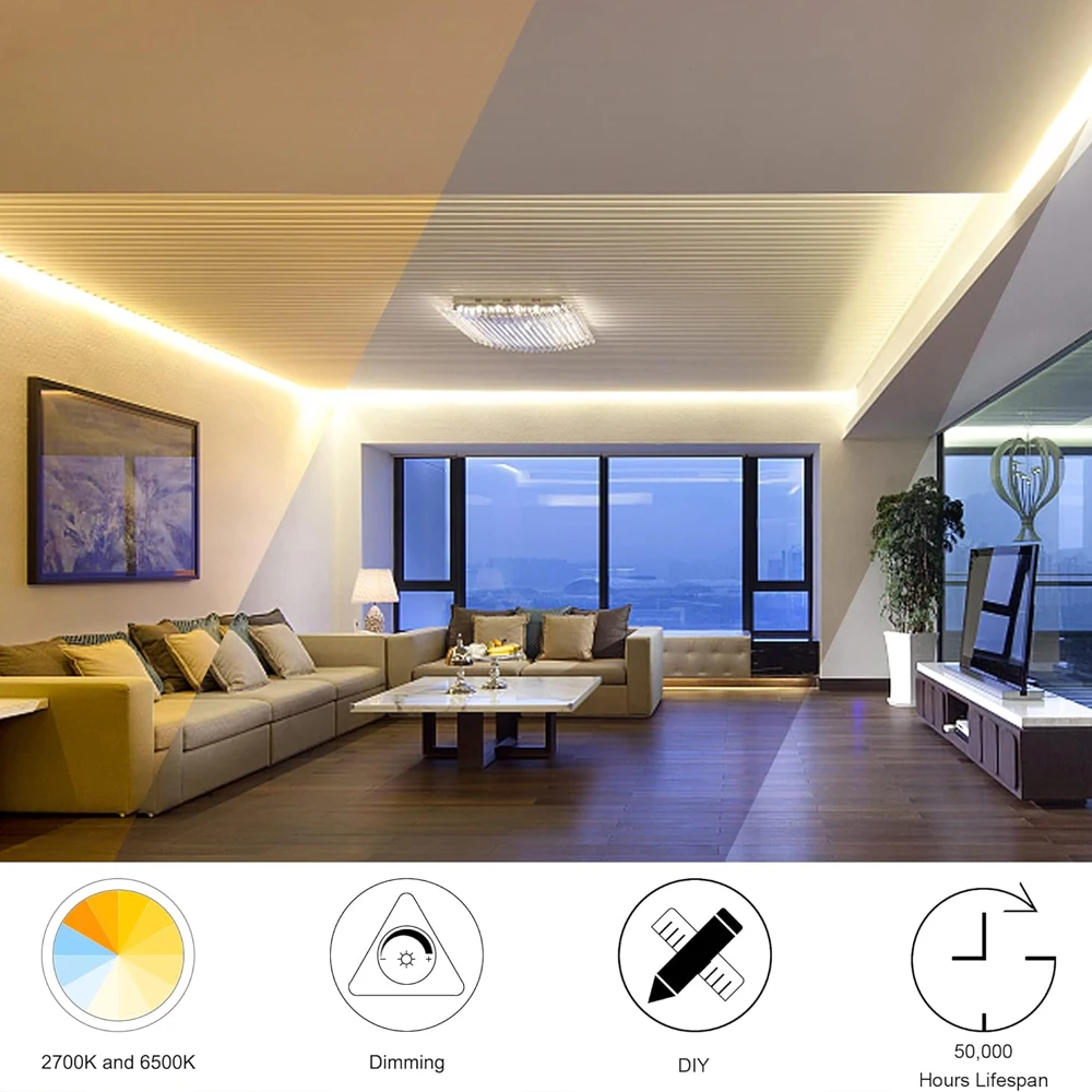 5M 10M 20M COB CCT Led Strip 24V Wall Mounted Touch Controller Dual White Flexible Room Light Decor 2700-6500K Linear Tape Lamp