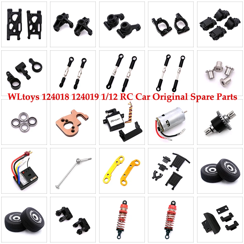 WLtoys 124018 124019 1/12 RC Car Original Spare Parts Swing Arm C Seat Bottom Motor Differential Gearbox Shock Absorbers Tire