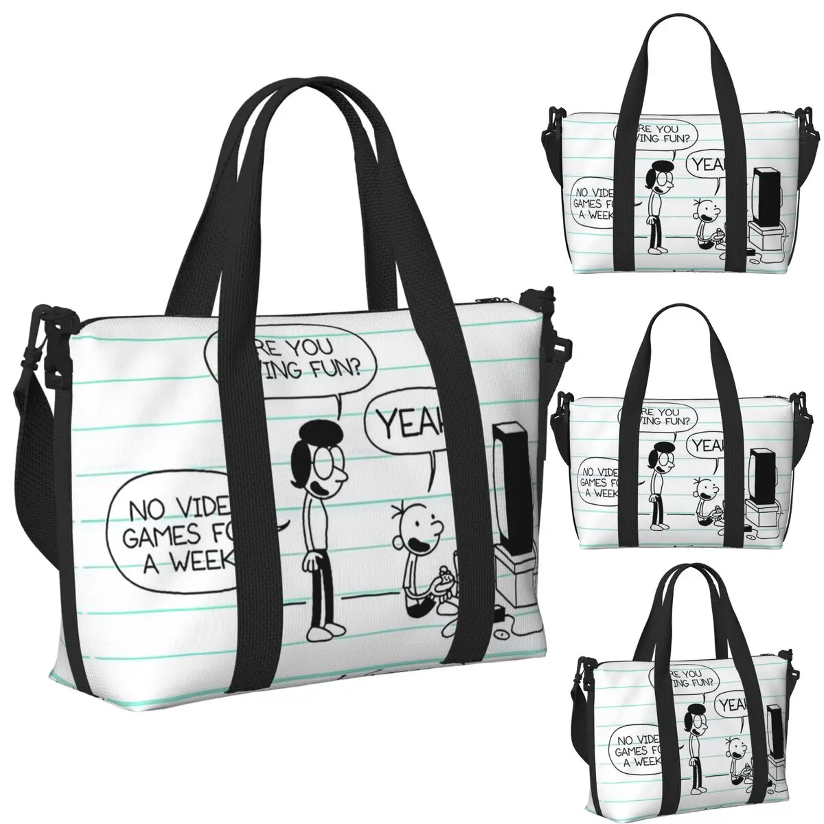

Diary Of A Wimpy Kid No Video Game For A Week Beach Travel Bag Tote Bags for Gym Sport Women Shopping Duffle Shoulder Bag