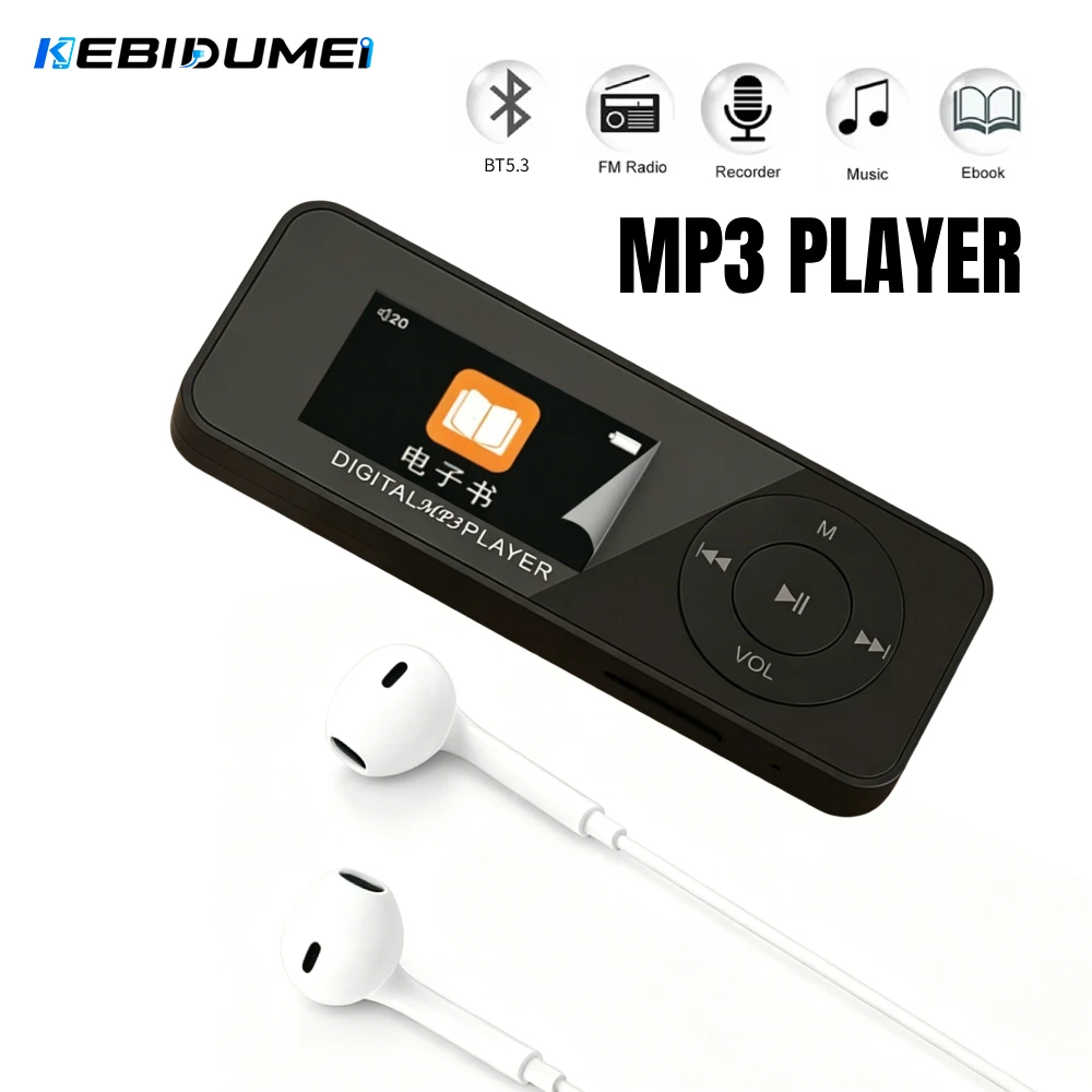 KEBIDUMEI Mini MP3 Player Bluetooth 5.3 Student Walkman Swimming Running Riding Built-in Speaker Support FM Radio E-Book