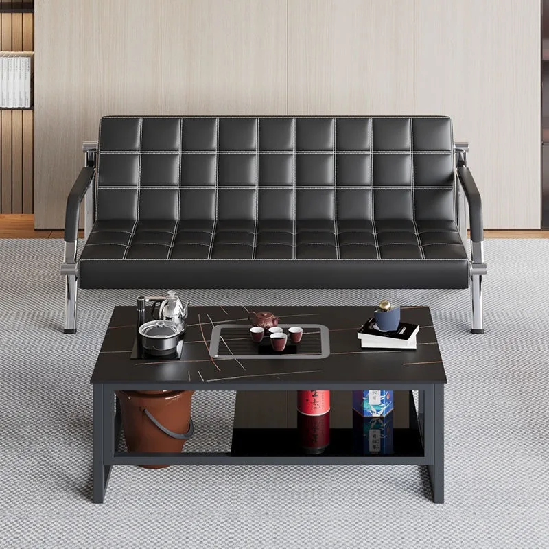 Modern Leather L-Shape Office Sofa Combination Beauty Salon School Hospital Use Three-Seat Commercial Waiting Area Furniture