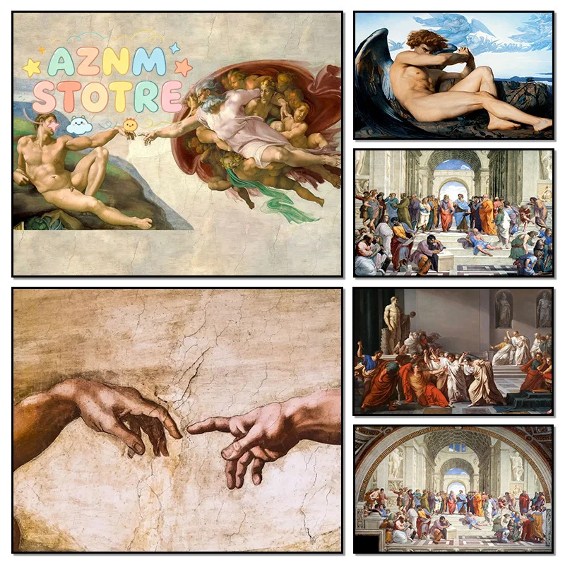 La creación de Adán de Michelangelo, carteles de ángeles caídos, pintura en lienzo e impresiones, arte de pared, imágenes en alta definición, decoración para sala de estar y hogar