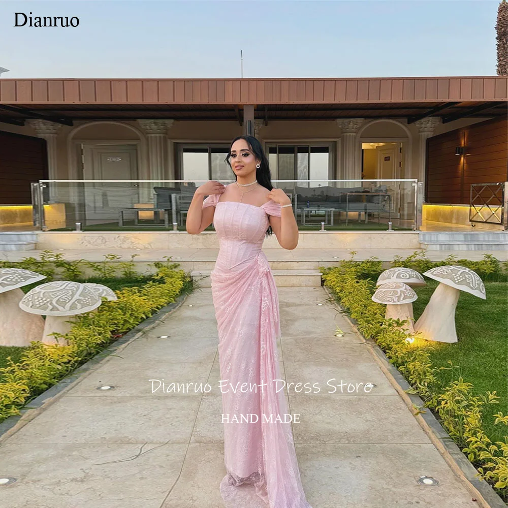 Dianruo charmante rose épaules dénudées robes De soirée dentelle Appliques robes De Noche froncé sirène robes De bal 2025 personnalisé