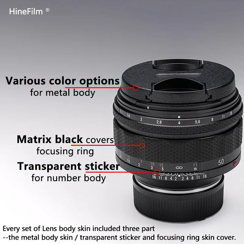 Hinefilm piel para NOKTON 50mm F1.0 asférica Leica Lens Decal Skins Voigtlander 50 F1 Wrap Cover 50F1 Lens Sticker Protector