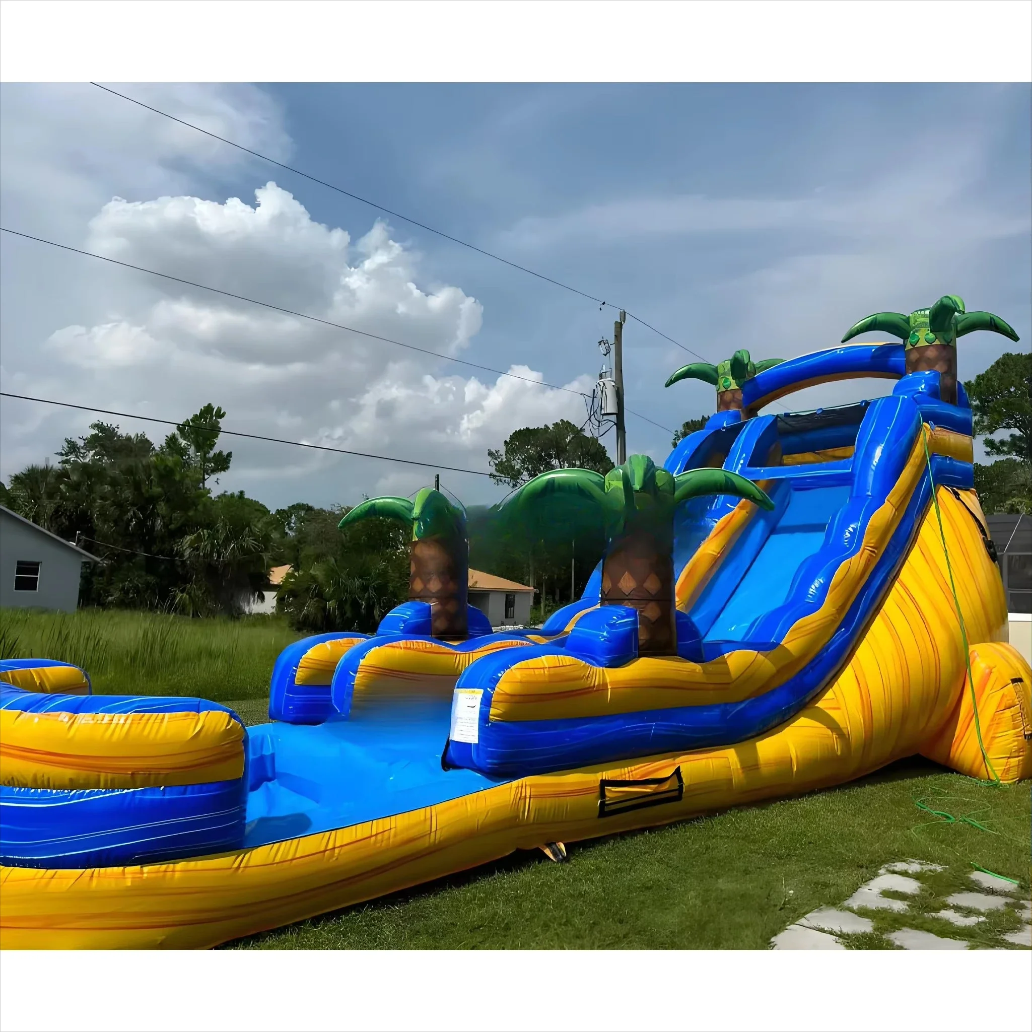Huatong Outdoor Double Lane Tree Theme Inflatable Slide Inflatable Bounce House Giant Inflatable Water Slide for Kids Party