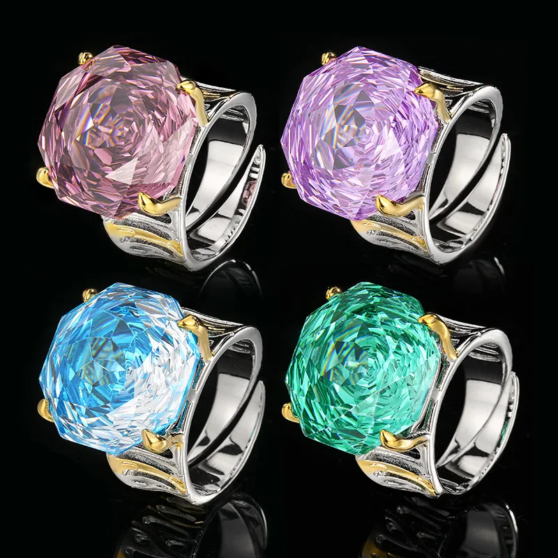 

New Autumn/Winter Jewelry: Gold-plated Copper Base with Millennial Cut Gemstone Square Vintage Light Luxury Ring for Women, 18mm