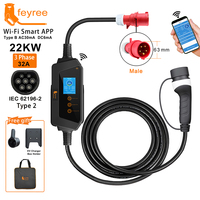 feyree 22KW 32A 3Phase Type2 Portable EV Charger Wi-Fi APP Control EVSE Charging Box Charging Station for Electric Car Charger