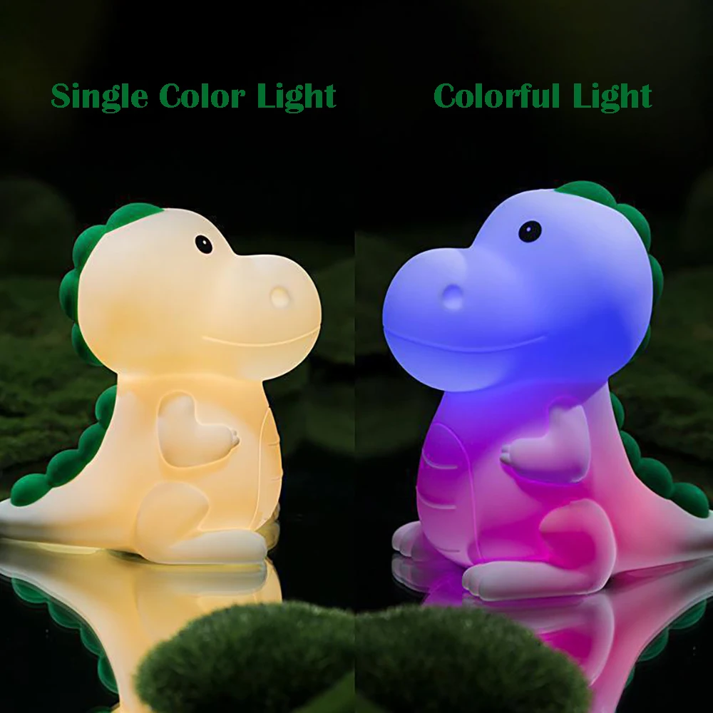 Luz LED de noche para niños, lámpara de ambiente cambiable de Color, decoración de mesita de noche, dinosaurio encantador, silicona, recargable,