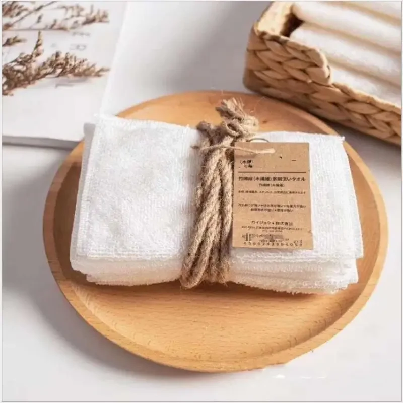 5pcs Thickened Cleaning Cloth Natural Bamboo Fiber Scouring Pad White Dish Towel Pad Bathroom Rags Dishcloth for Kitchen