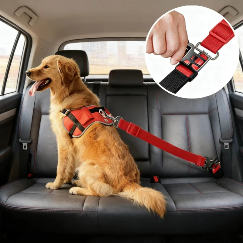 Pet Car Seat Belt 2-in-1 Adjustable Anti-Collision Traction Rope Driving Safety Fixed Belt Essential Supplies for Dogs