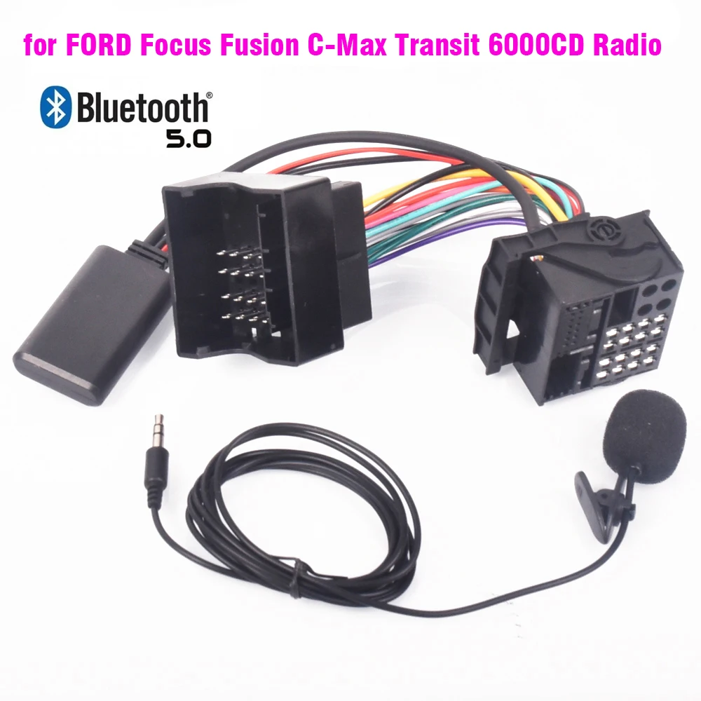 

Bluetooth 5.0 AUX-in Music Adapter MP3 Harness Cable Microphone for FORD Fusion Fiesta Focus C-Max Transit with 6000CD Radio