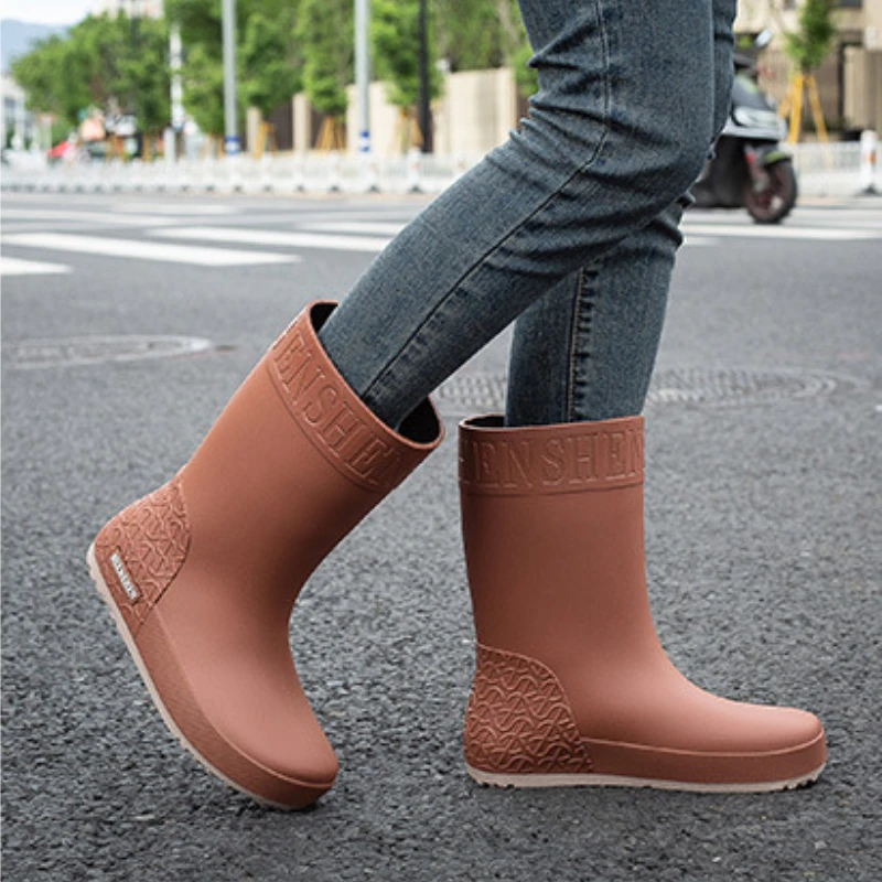 Rain Boots Ladies Waterproof Work Safety Garden Galoshes Women Mid Calf Rubber Boots Non Slip Shoes Kitchen Footwear Rainshoes