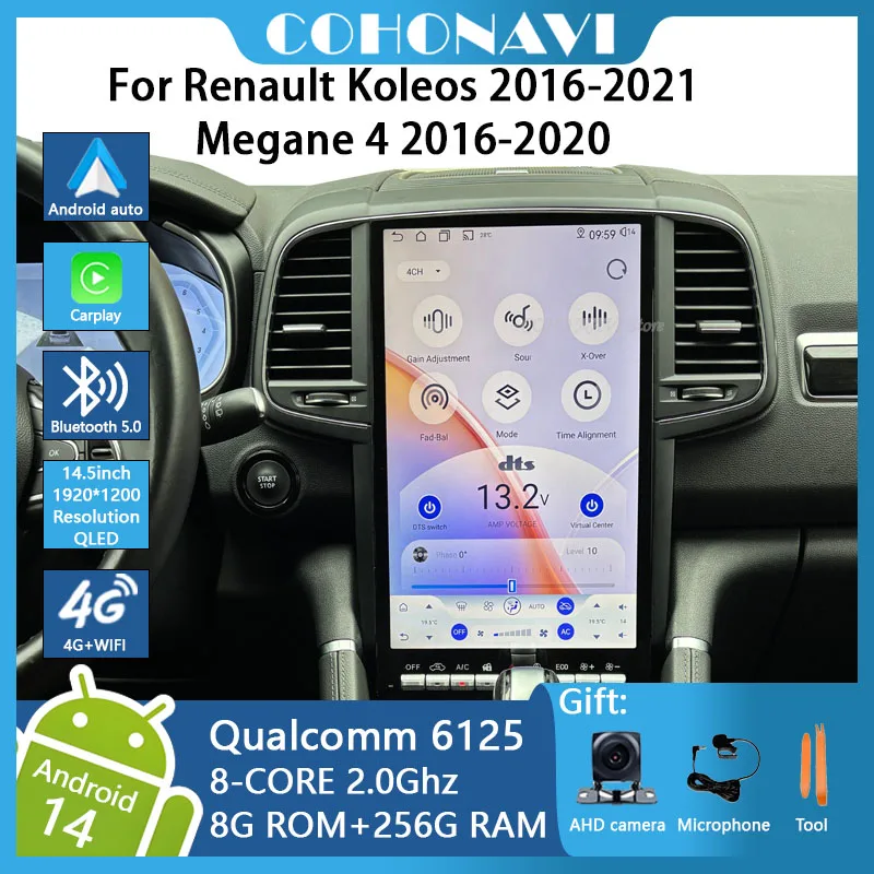 

Android14 For 2016-2021Renault Koleos /2016-2020 Megane 4 Car Video Play Radio Gps Navigation 8+256G 14.5inch 1920*1200