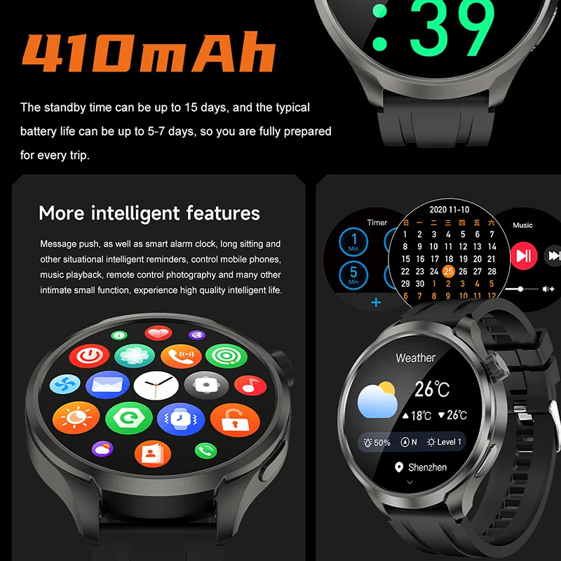 For HUAWEI Outdoor Sports Smart Watch Men AMOLED Screen NFC GPS Compass Heart rate Waterproof Bluetooth Call SmartWatch 2024 New